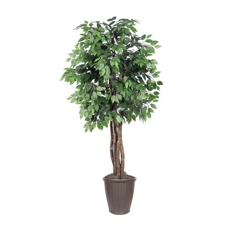 Dare2Decor 6 ft. Artificial Ficus Executive Tree in Round Brown Container, Green DA3269823